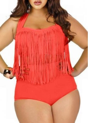 Rosewe Tassels Decorated Orange Plus Size Swimwear