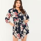 Shein Plus Allover Floral Print Self Belted Dress