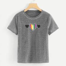 Shein Heart Appliques Tee