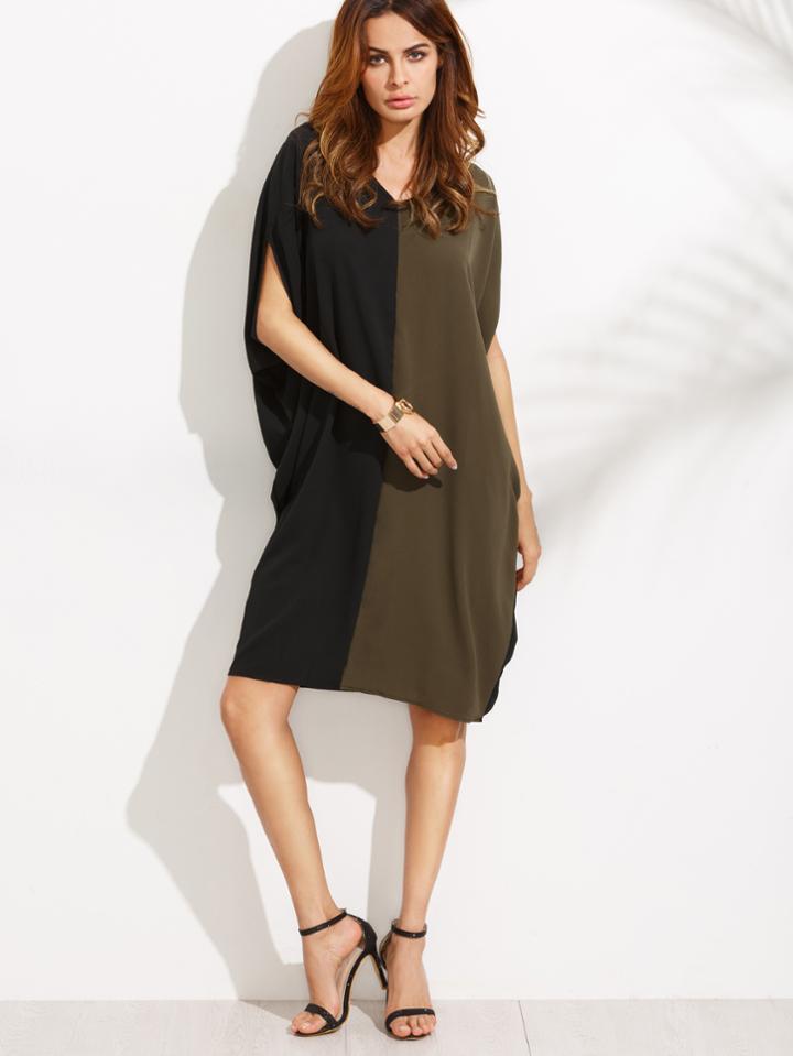 Shein V Neck Color Block Shift Dress