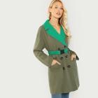 Shein Two Tone Trench Coat With Push Buckle Belt