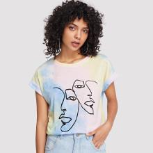 Shein Cuffed Sleeve Tie Dye Graphic Tee