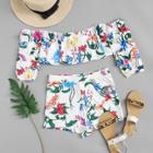 Shein Floral Print Off-shoulder Top & Shorts