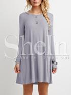 Shein Grey Oxblood Long Sleeve Casual Babydoll Dress
