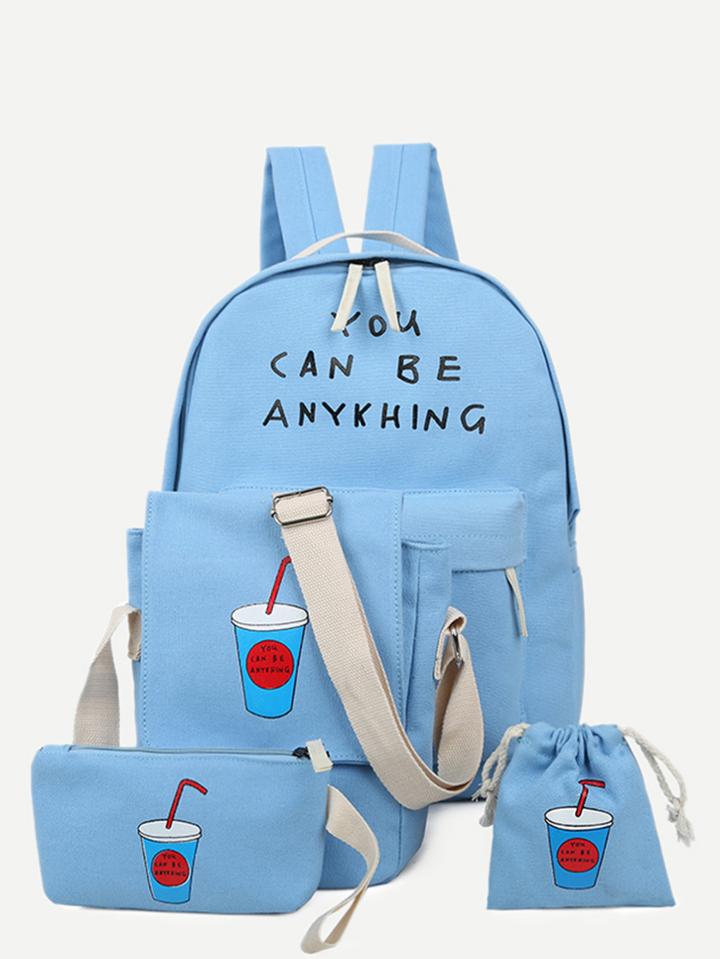 Shein Light Blue 4 Pieces Graffiti Print Bags