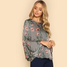 Shein Ruffle Sleeve Mixed Print Top