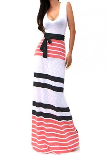 Rosewe Round Neck Sleeveless Patchwork Design Maxi Dress