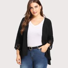Shein Plus Lace Crochet Contrast Cuff Kimono