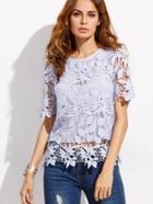Shein Purple Appliques Hollow Out Blouse