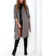 Shein Grey Long Sleeve Lapel Pockets Trench Coat