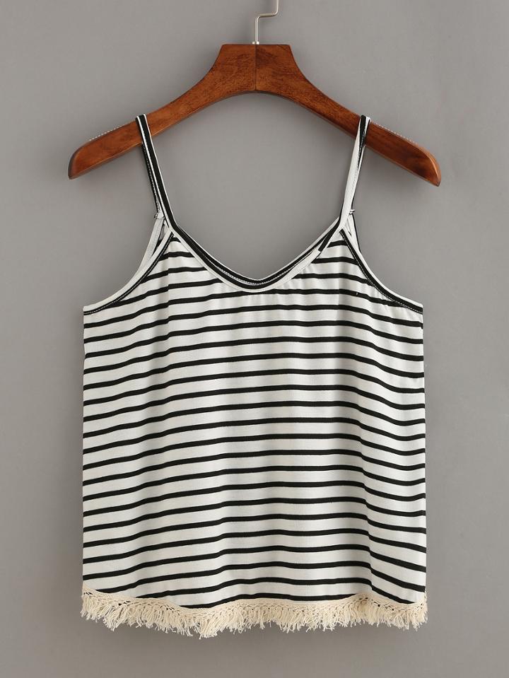 Shein Spaghetti Strap Striped Fringe Cami Top