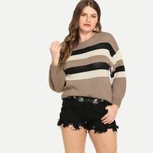 Shein Plus Drop Shoulder Striped Sweater
