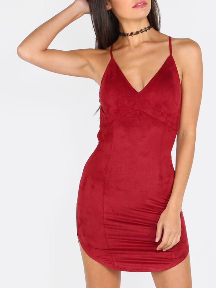 Shein Burgundy Spaghetti Strap Criss Cross Back Bodycon Dress