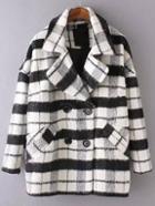 Shein Color-block Lapel Double Breasted Plaid Coat