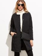 Shein Black Quilted Collarless Single Breasted Coat