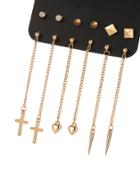 Shein Heart & Cross Design Earring Set 6 Pair