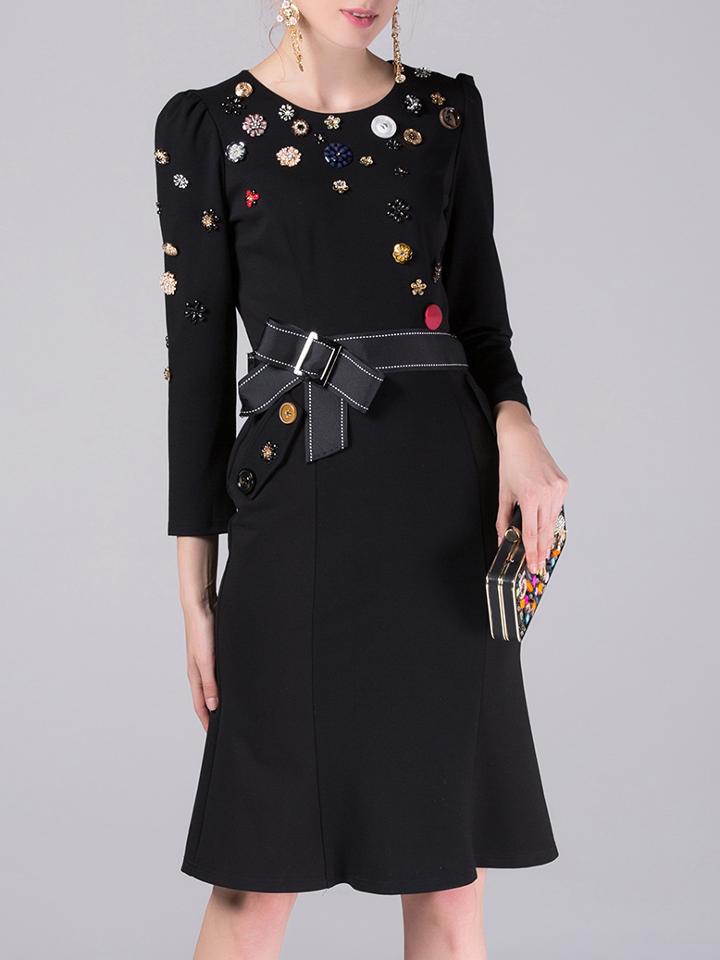 Shein Black Beading Bowknot Shift Dress