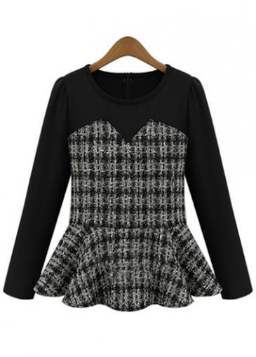 Rosewe Trendy Round Neck Long Sleeve Color Block T Shirt