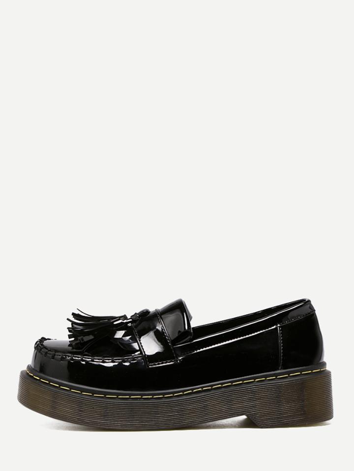 Shein Black Patent Leather Tassel Loafers