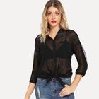 Shein Lace Insert Curved Hem Shirt