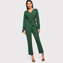 Shein Solid Self Tie V-neck Jumpsuit