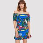 Shein Oil Painting Print Frill Trim Bardot Dress