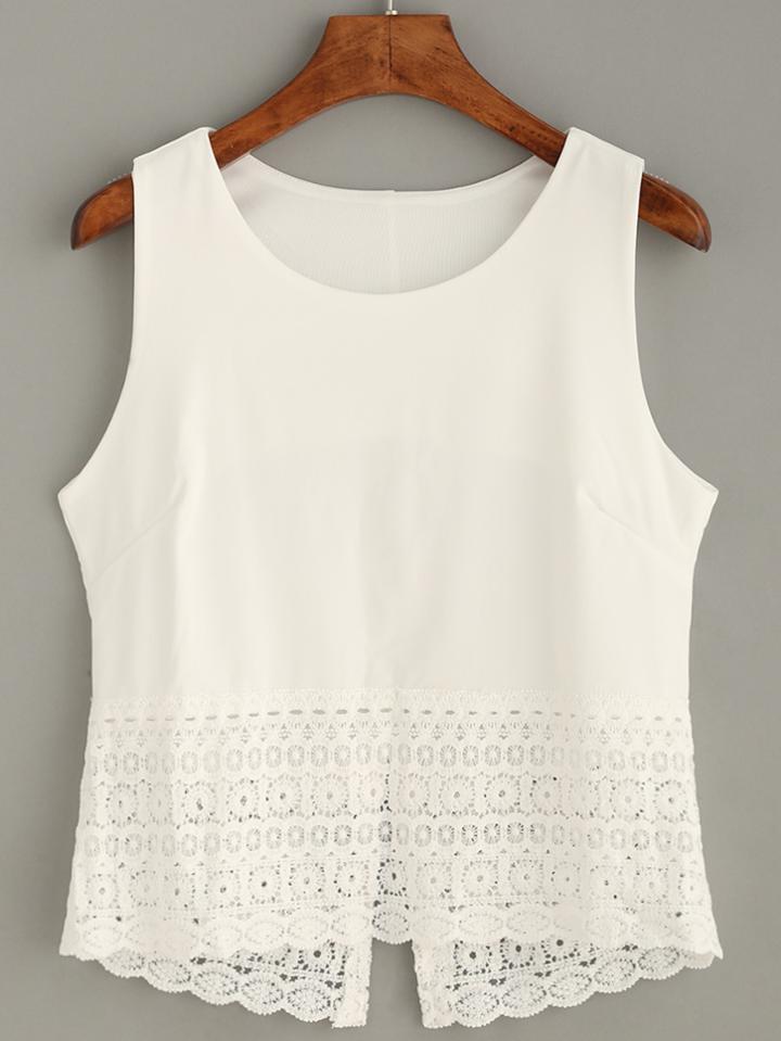 Shein White Crochet Trim Tank Top