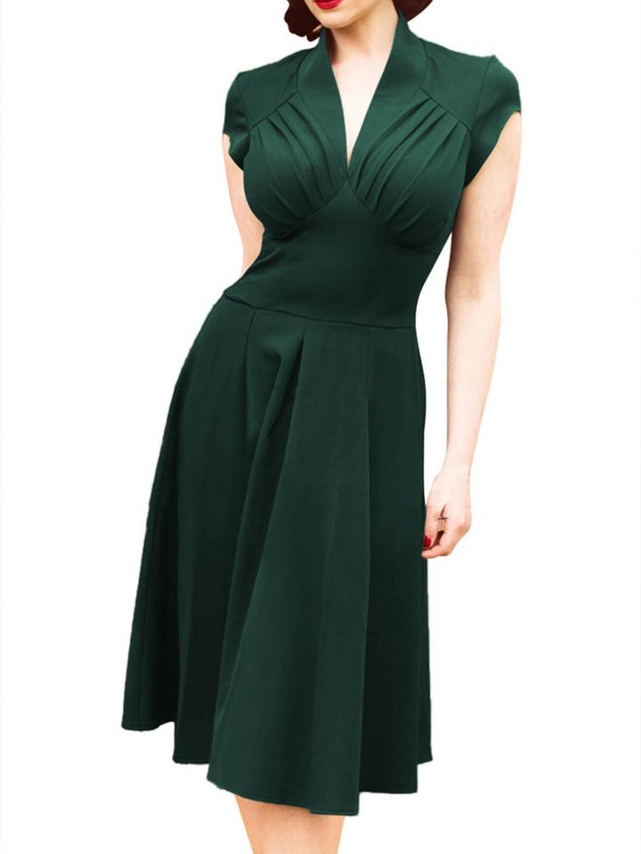 Shein Green V Neck Short Sleeve Slim Dress