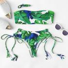 Shein Random Leaf Print Tie Side Bandeau Bikini Set