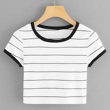 Shein Round Neck Striped Crop Tee