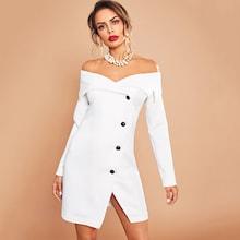 Shein Foldover Bardot Neck Blazer Dress