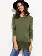 Shein Olive Green Dot Mesh Trim Pullover Sweater