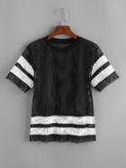 Shein Contrast Varsity Striped Sheer Fishnet T-shirt