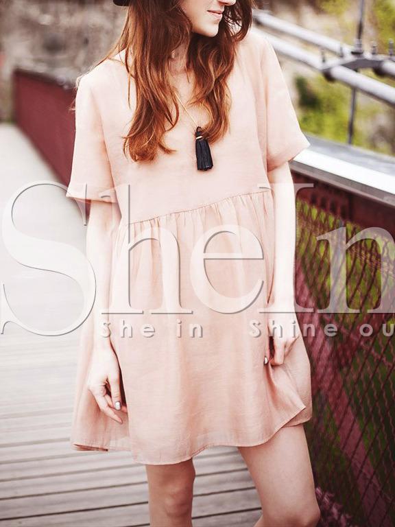 Shein Apricot Crew Neck High Waist Dress