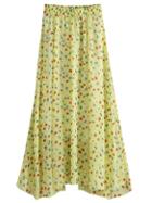 Shein Yellow Cherry Print Chiffon Skirt With Elastic Waist