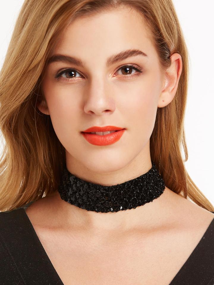 Shein Glitter Sequin Black Wide Choker