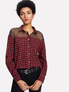 Shein Contrast Mesh Check Plaid Shirt