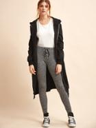 Shein Black Hooded Zipper Long Sweatshirt With Pockets