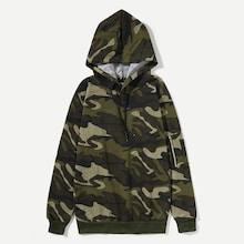 Shein Men Zip Decoration Camo Hooded Sweatshirt