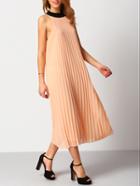 Shein Pink Contrast Lace Up Pleated Dress