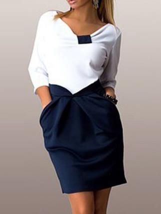 Shein White V Neck Slim Top With Blue Pockets Skirt