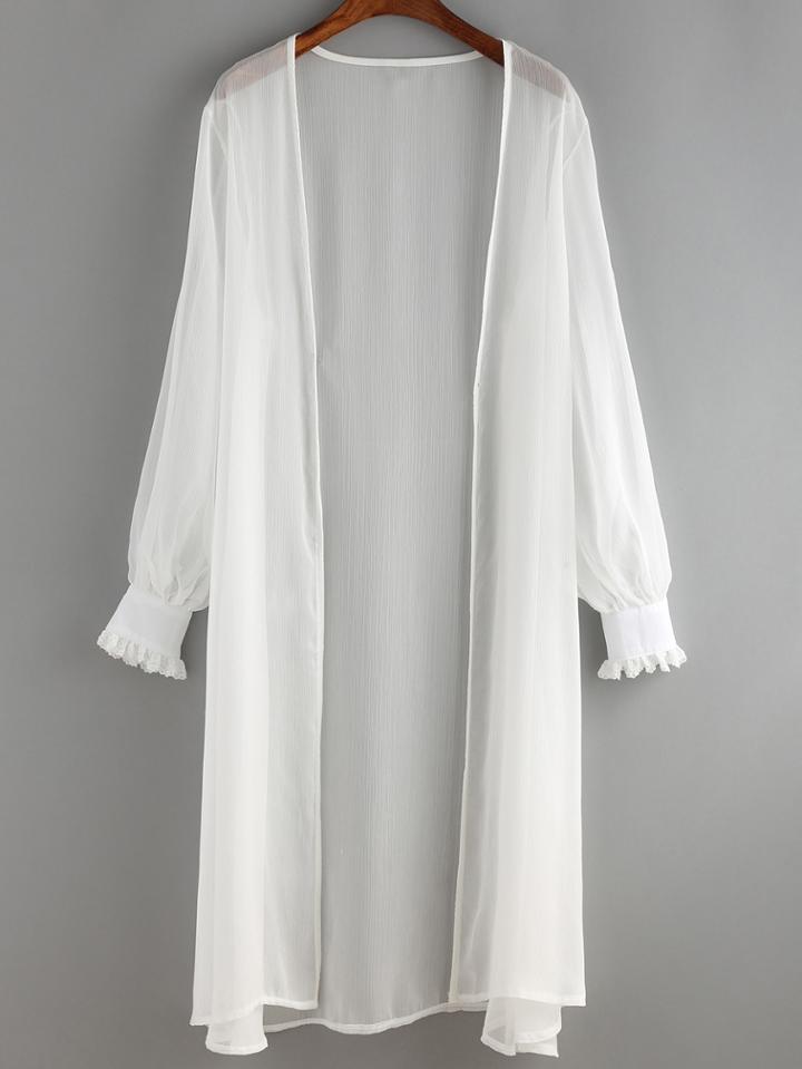 Shein White Ruffle Cuff Chiffon Top