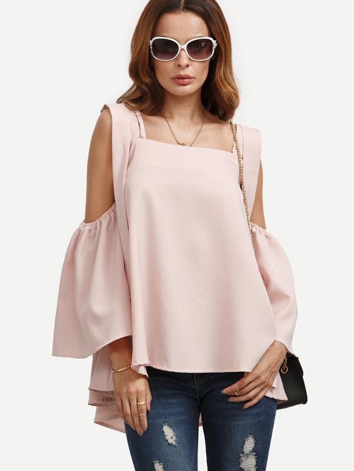 Shein Bell Sleeve Open Shoulder Blouse