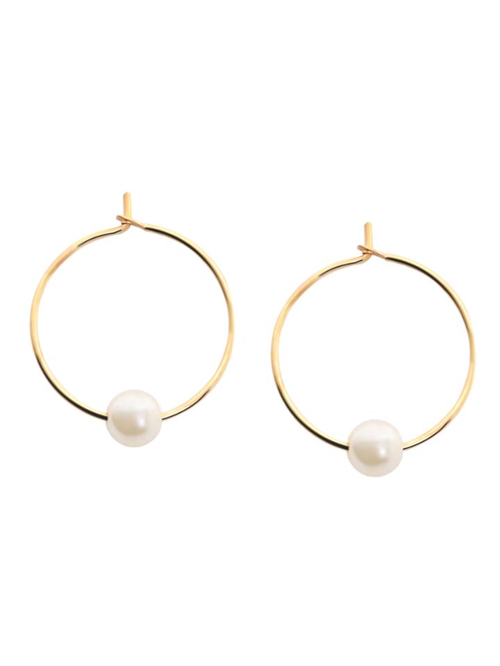 Shein Gold Plated Faux Pearl Hoop Earrings