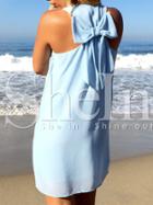 Shein Blue Sleeveless With Bow Dress