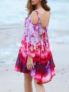 Shein Purple Cold Shoulder Keyhole Back Floral Dress