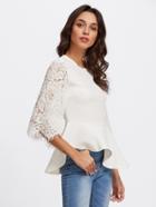 Shein Lace Fluted Sleeve Asymmetric Peplum Top