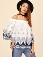 Shein White Off The Shoulder Scallop Hem Eyelet Embroidered Top