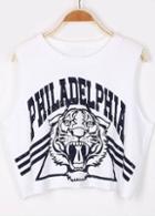 Shein White Philadelphia Tiger Print Crop Tank Top
