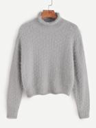 Shein Grey High Neck Drop Shoulder Crop Fuzzy Sweater